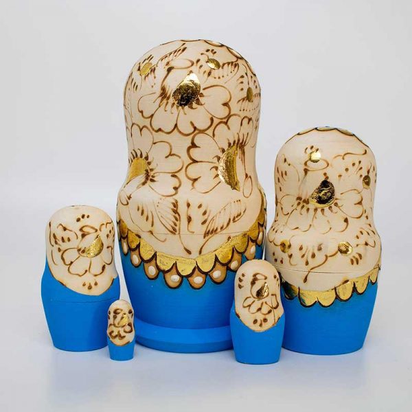 5pcs 14cm / 5.5" Burned Wood Nesting Dolls - Image 2