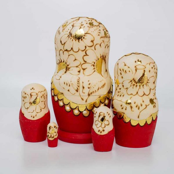 5pcs 14cm / 5.5" Burned Wood Nesting Dolls - Image 2