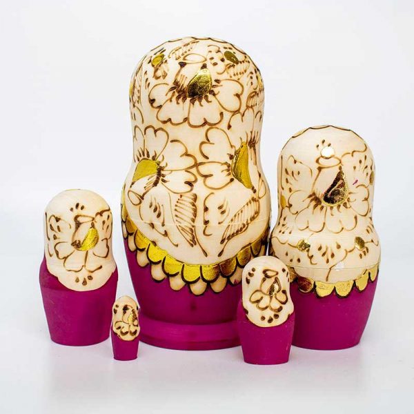 5pcs 14cm / 5.5" Burned Wood Nesting Dolls - Image 2